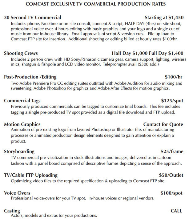 Comcast rates insert copy